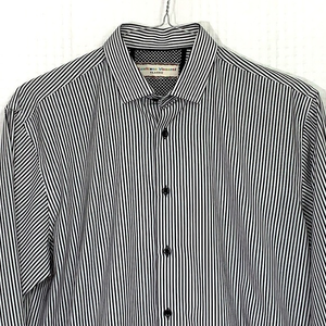 Luchiano Viscante men’s Medium black &‎ white striped long sleeve shirt. EUC